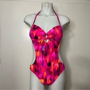 2000s Venus Pink One Piece Cut Out Halter Bathing Suit